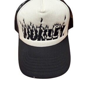 Hurley x Travis Barker Flame Logo Trucker Hat Black White HIHM0408 Snapback Cap